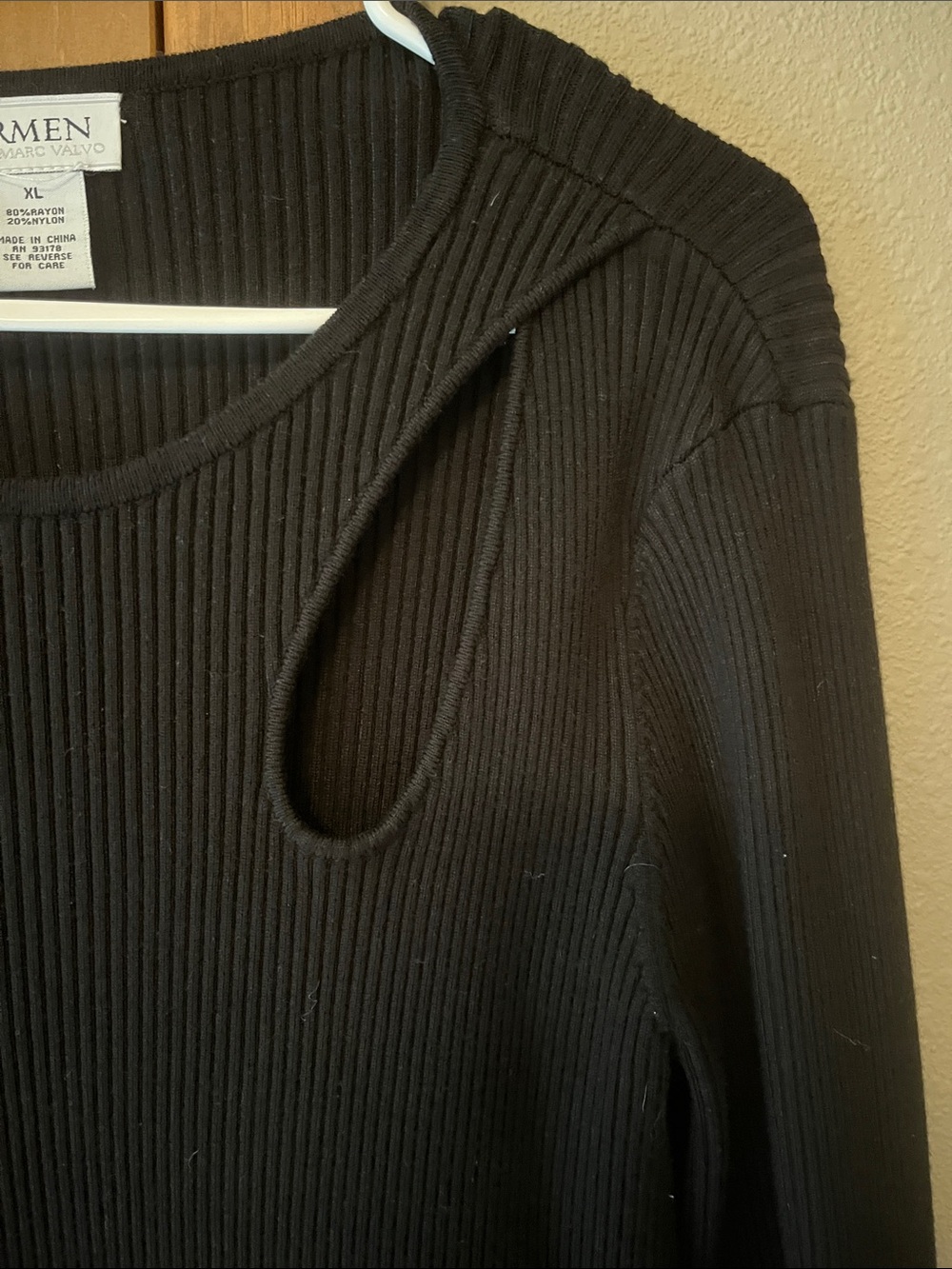 Carmen Black Ribbed Sweater with Shoulder Cutout